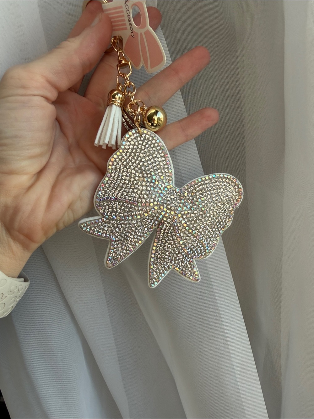 Crystal Bow Keychain Charm with Tassel